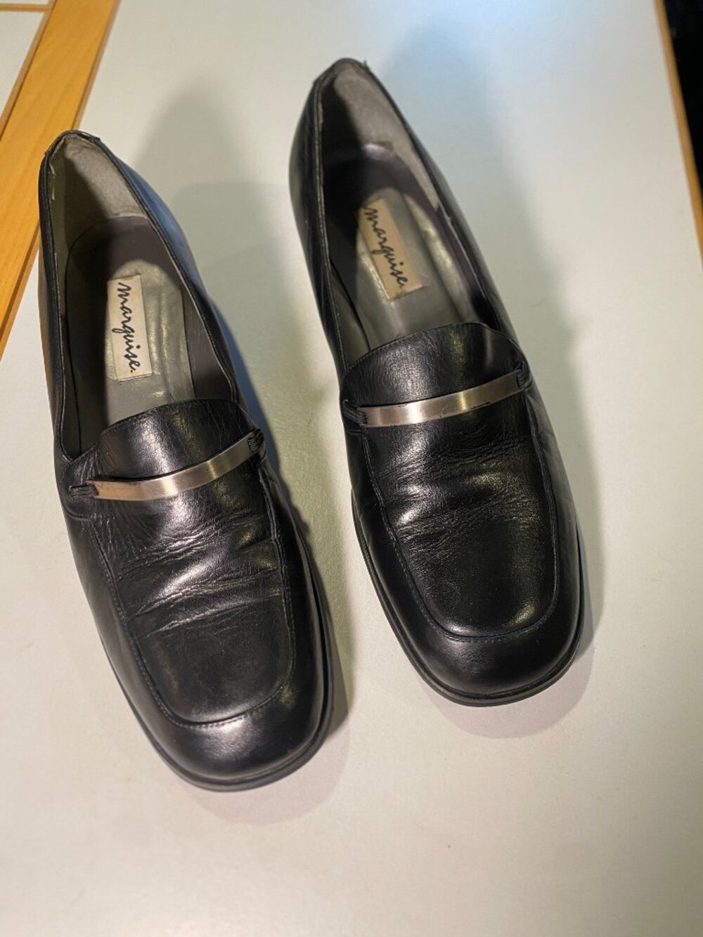 Marquise - Size 10M - Women's Leather Slip-on loafers with silver buckle detail